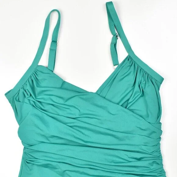 Jantzen Solid Shirred Wrap One Piece Swimsuit - 12 - Picture 2 of 6